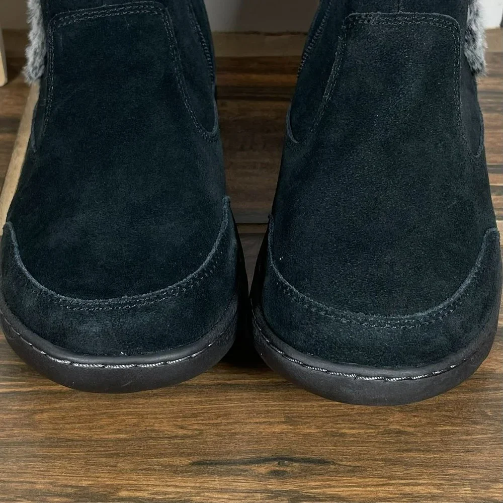 Khombu Iris Women's Size 7 Shoes Black Suede Faux Fur Winter Side Zip Snow Boots